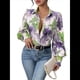 thumbnail image 1 of Camisas de Estilo Bohemio con Cuello en V, Botones y Mangas Largas con Estampado Floral para Mujer, para Otoño. Púrpura-Verde M, 1 of 9