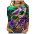 thumbnail image 2 of Aloohaidyvio Mardi Gras Clothing Women,Womens Mardi Gras Mask Glitter Printed T-Shirt Round Neck Seven Sleeve Top Sweatshirt,Mardi Gras Clothing Women, 2 of 5
