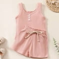 thumbnail image 2 of NIEWTR Toddler Baby Girl Clothes Fly Sleeve Tops Shorts Cute Summer Spring Outfits Infant Clothing Set (A-Pink,18-24 Months), 2 of 7