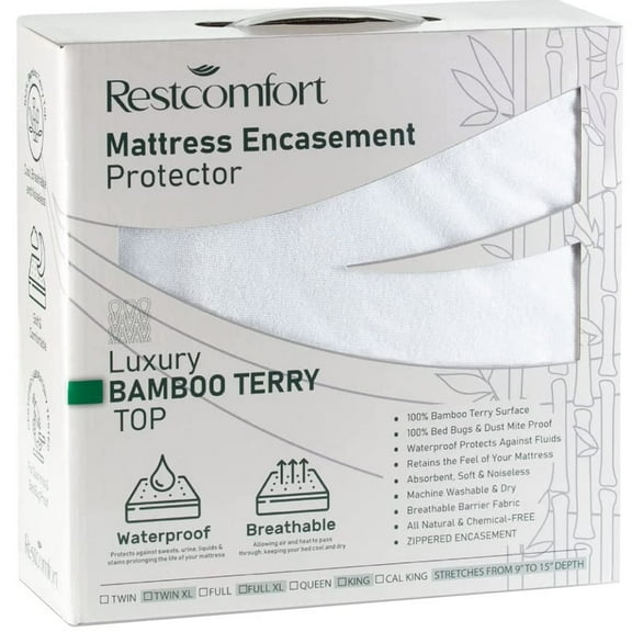 Rest Comfort Bamboo Terry Top Zippered Mattress Encasement Bed Protector, Twin Size