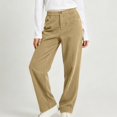 thumbnail image 4 of Bzdzmqm Women's Corduroy Pants Casual High Waisted Trousers with Pockets Elastic Waist Baggy Wide Leg Loose Trousers, Khaki L, 4 of 6