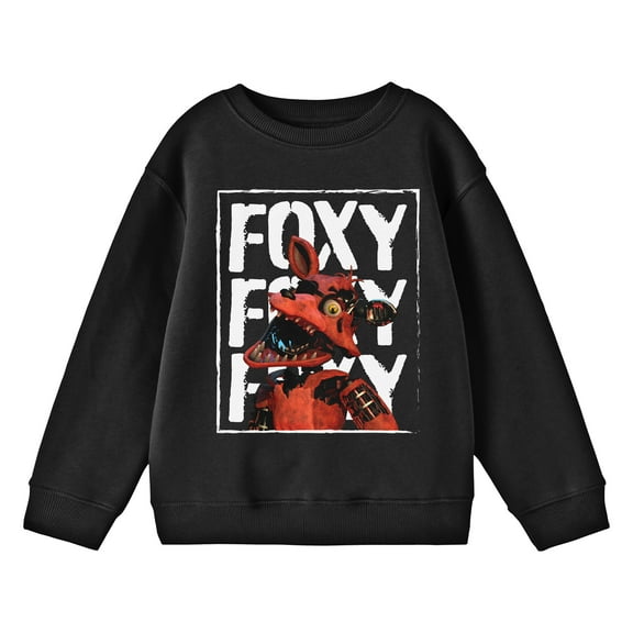 Five Nights At Freddy's Foxy In Front of Foxy Words Youth Black Crew Neck Sweatshirt-Large
