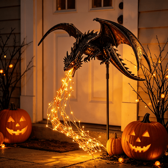 Halloween Led Garden Stake Light, Fire‑Breathing Dragon Sculpture Ornament, Spooky Decorative Statue For Outdoor Yard, Lawn And Garden