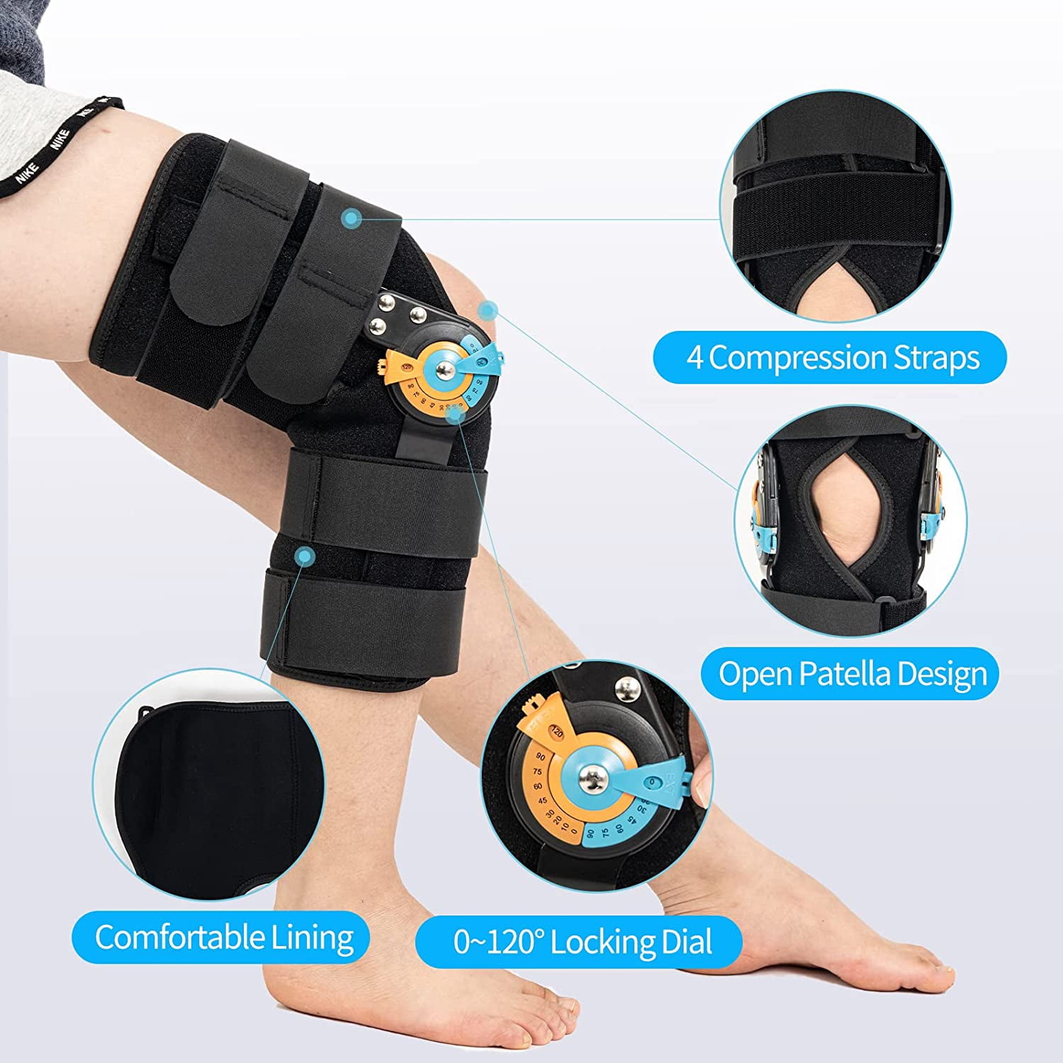 Trxaluviy Hinged ROM Knee Brace Post Op Knee Immobilizer for Arthritis, ACL, MCL, PCL, Meniscus Tear, Injurie/Knee Pain