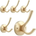 thumbnail image 1 of TOFIIGREM Ganchos de pared dorados, paquete de 5 ganchos para batas, ganchos de baño dobles de metal resistente, ganchos para toallas de mano montados en la pared para cubículo, baño, cocina, armario,, 1 of 5
