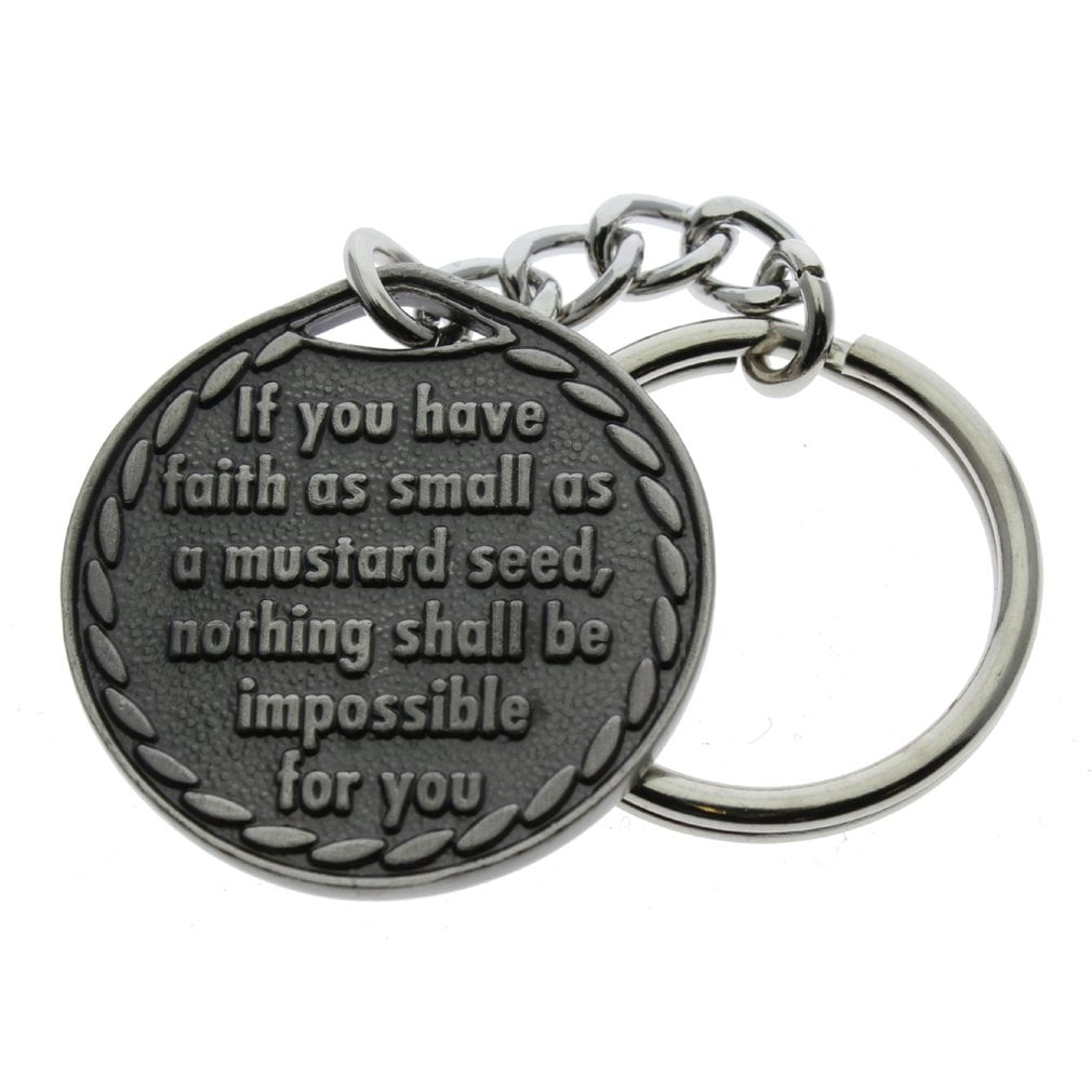 Genuine Mustard Seed Pewter Keychain with Faith All Things Are Possible