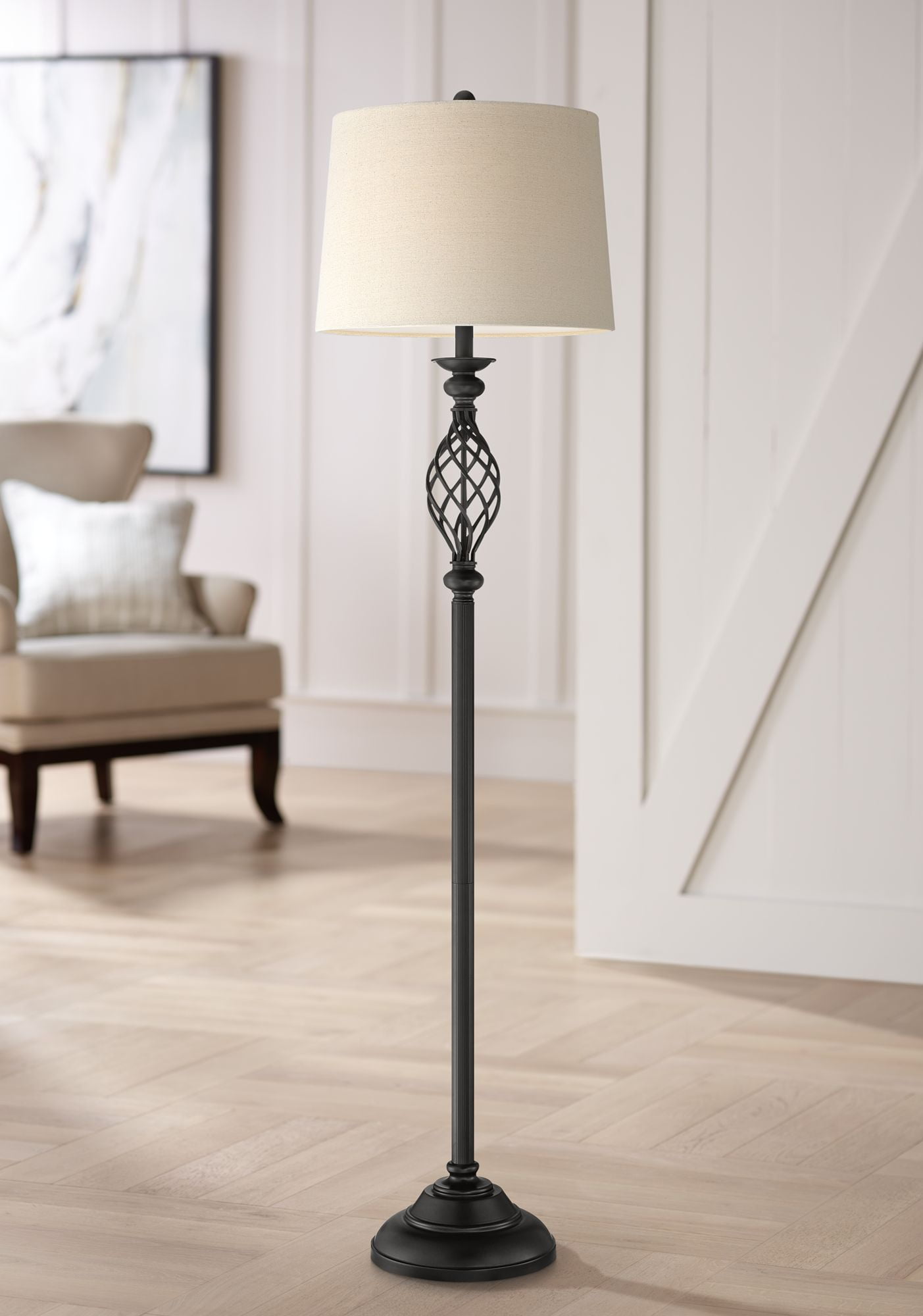 Franklin Iron Works Rustic Farmhouse Torchiere Floor Lamp 3-Light 