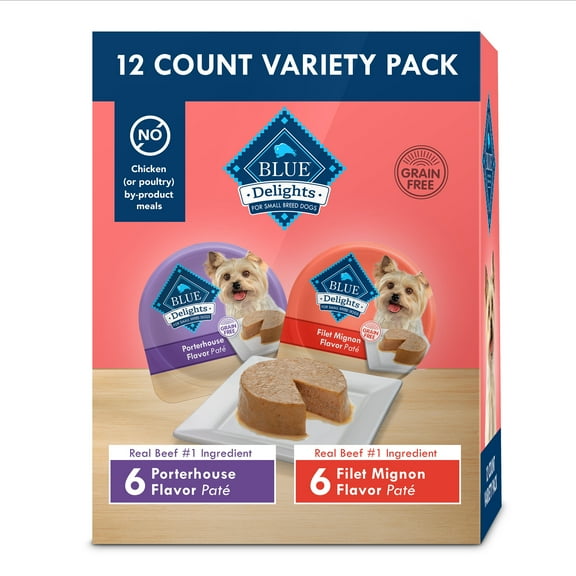 Blue Buffalo Delights Small Breed Wet Dog Food Variety Pack, Filet Mignon & Porterhouse 3.5-oz