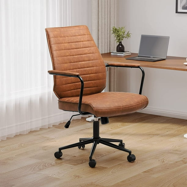 Mid Century Modern Office Chair, Faux Leather Ergonomic Desk Chair