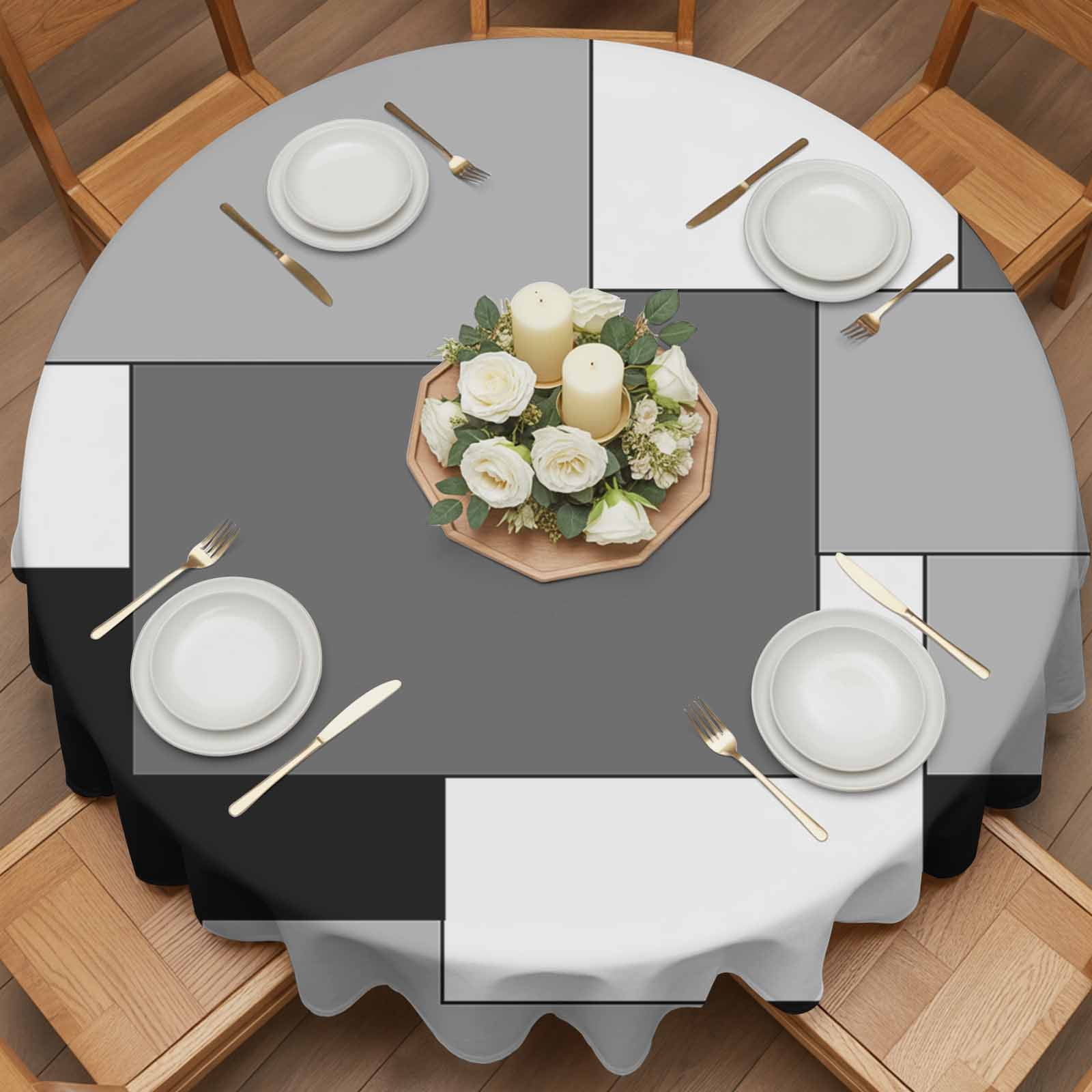 Round Tablecloth Black White Grey Color Block Waterproof Oil Proof Polyester Table Cloth Cover Decor for Home Dining Outdoor,Patio,Parties, 60" Dia. Abstract Modern Geometric