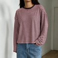 thumbnail image 7 of Hvogkswy Long Sleeve Shirts for Women Trendy Crewneck Cropped Striped T Shirt Loose Casual Pullover Blouses, 7 of 7