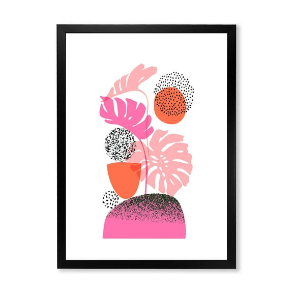 Designart 'Geometric Sun and Moon Shapes With Tropical Leaves' Modern Framed Art Print