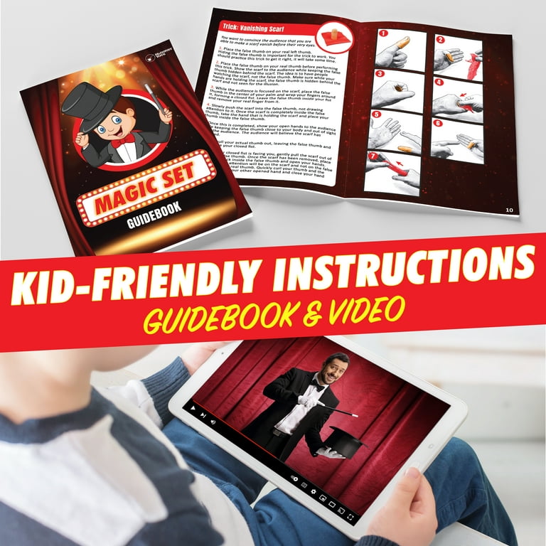 BLOONSY Magic Kit for Kids | Magic Tricks Set for Kids Age 6 8 10 12 |  Magician Costume for Pretend Play with Easy to Follow Guide and Video