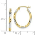 thumbnail image 3 of 10K & Rhodium Diamond Cut Patterned Oval Hoop Earrings in 10k Yellow Gold w/ Rhodium Plating, 3 of 3