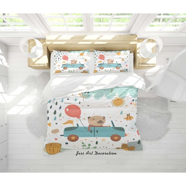 3D Cartoon Animal Bebé Oso Coche Funda nórdica Set Ropa de Cama Set Funda Nórdica