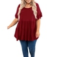 thumbnail image 3 of Plus Size Women Short Sleeved High Waist Casual Shirt Loose Solid Tops, 3 of 4