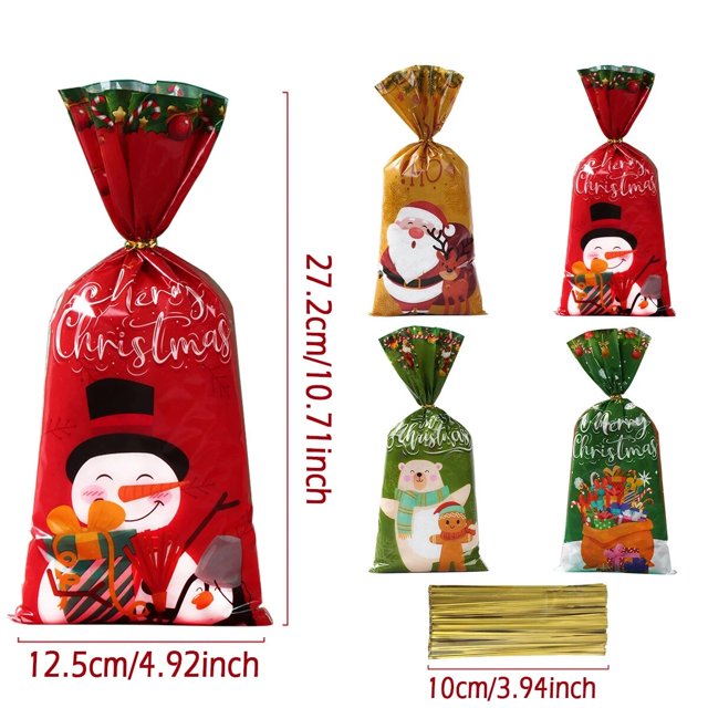 Bolsas de plástico para decoración del hogar, 25/50/100 piezas, Papá Noel, muñeco de nieve, caramelos mezclados, para regalo de Feliz Navidad, 2023, 2024