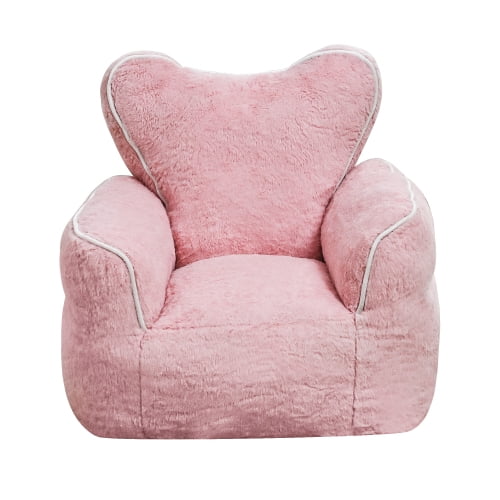 Heart-Shaped Bean Bag Chair for Kids with Faux Fur Upholstery, Pink Reading Chair for Children Ages 3-8, Playroom Bedroom Lounger