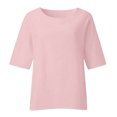 thumbnail image 5 of Towmus 3/4 Length Sleeve Womens Tops 2025 Fall Crewneck Going Out Blouse Cotton Linen Casual Three Quarter Sleeve Shirts, 5 of 6