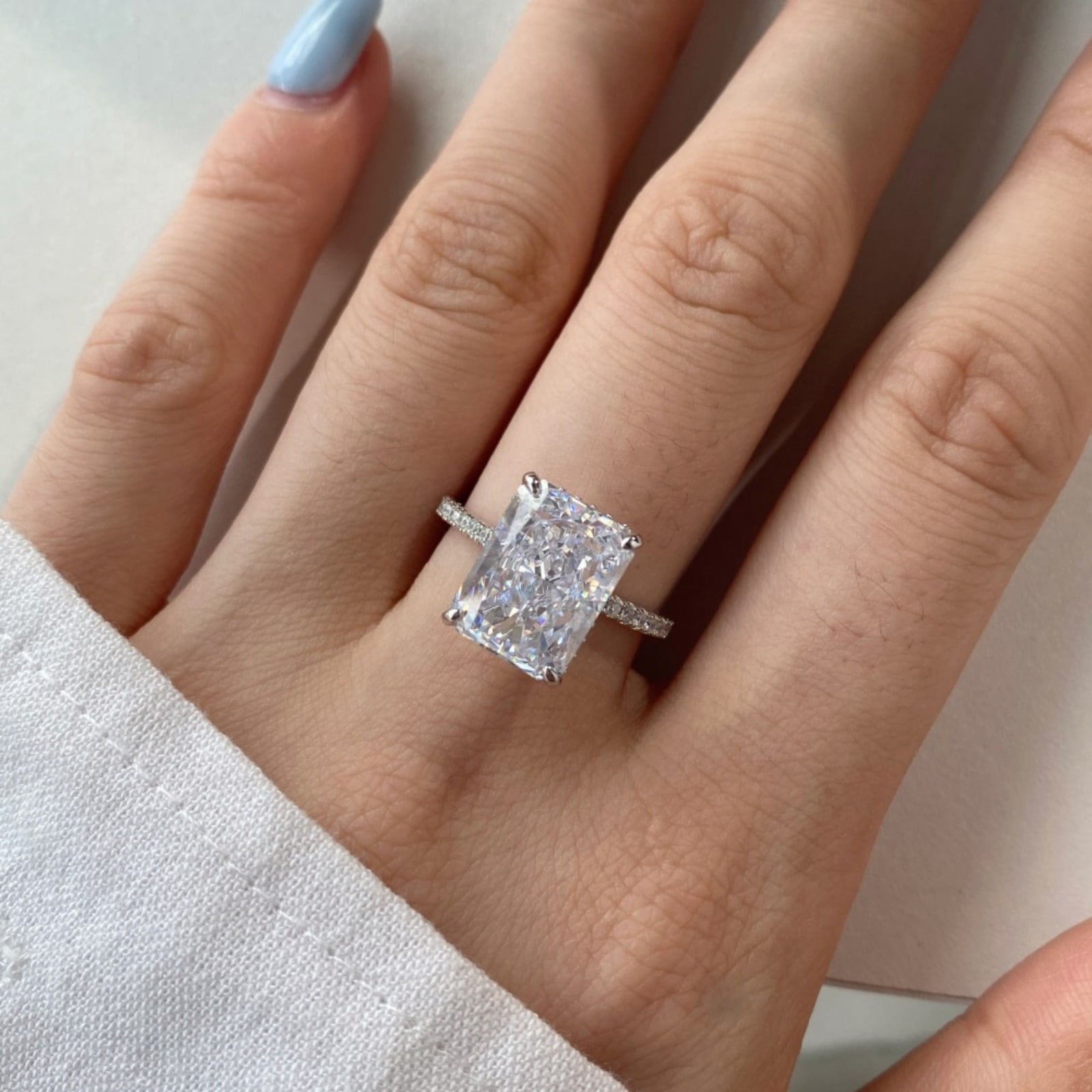 5 Carat Hidden Halo Anniversary Wedding Ring CZ Crushed Ice Radiant Cut Engagement Rings 925 Sterling Silver Promise Ring for Women Her Wife Girlfriend Size 5-9