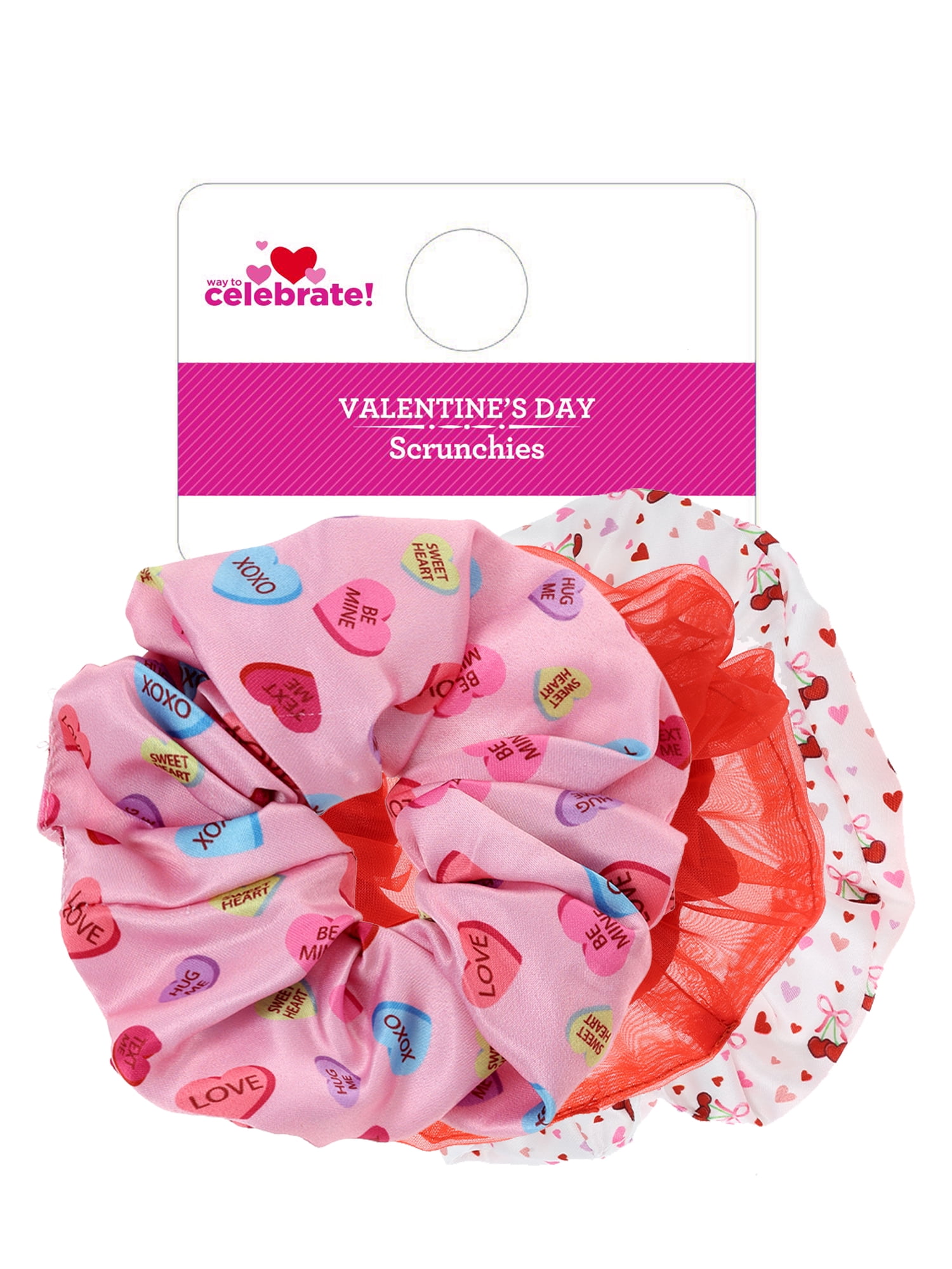 Way to Celebrate Valentine's Day Pink Scrunchies Set,3 Piece