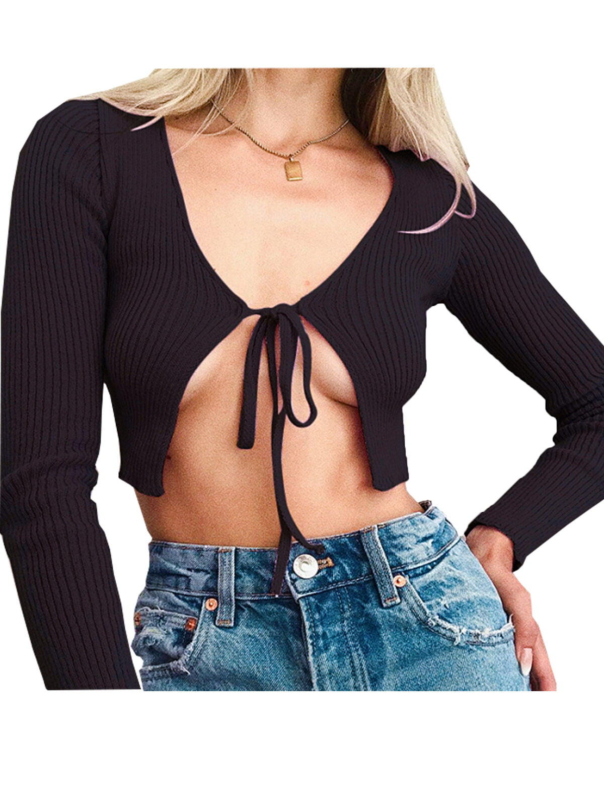 Chest blouses fashion new Long Sleeve short Tops shirt - Walmart.com