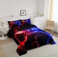 thumbnail image 3 of Gamer Comforter Set King,Gaming Bedding,Video Games Gamepad Bedding Comforter Sets Neon Glowing Square Geometric Grid Red Blue Bedroom Decor Duvet Insert, 3 of 5