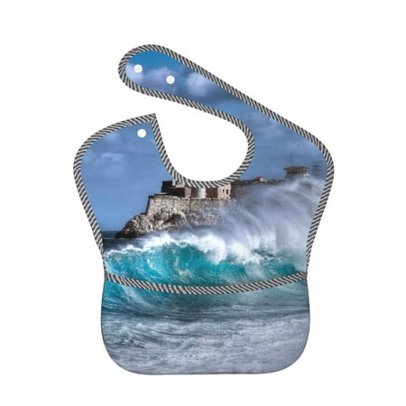 Bingfone Mess-Proof Baby Bib - Waterproof Bib For Baby Boy Or Girl With Food Catcher Pocket, Unisex-Lighthouse In Havana