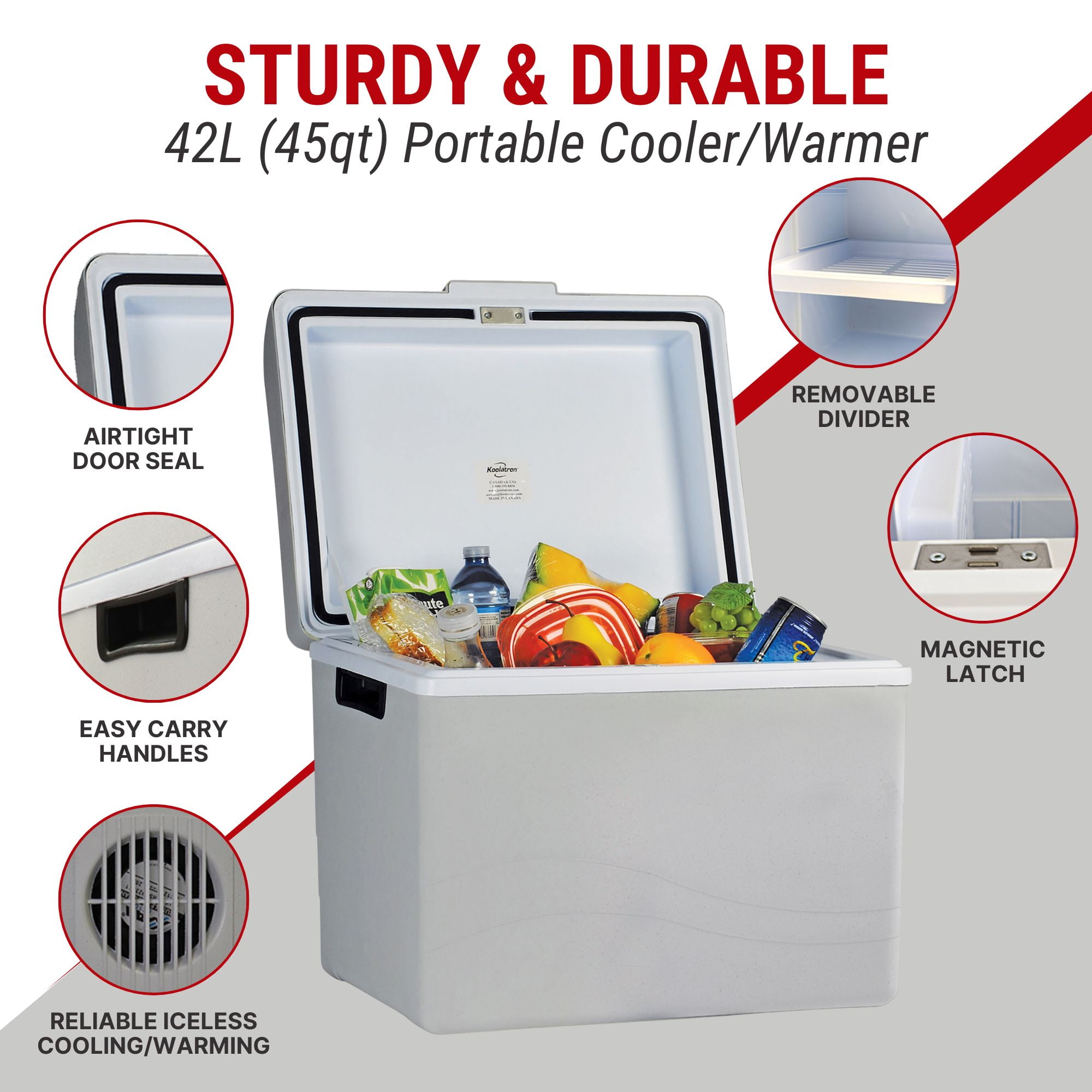 Koolatron 12V Electric Cooler/Warmer 42L (45 qt), Two-Way Design, Gray