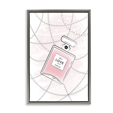 Stupell Industries Love Perfume & Pearls Beauty & Fashion Painting Gray Floater Framed Art Print Wall Art  17 x 25