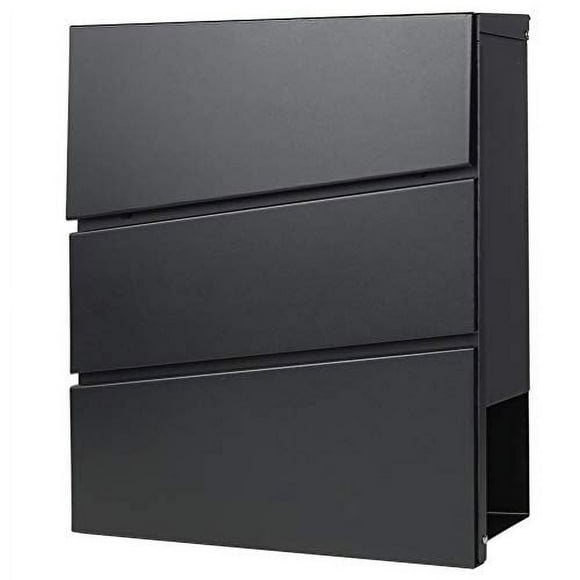 Decaller Boîtes aux Lettres Murales en Métal avec Serrure à Clé, Grande Boîte aux Lettres avec Compartiment pour Journaux, Noir, 13 Pouces x 14 2/5 Pouces x 4 1/5 Pouces