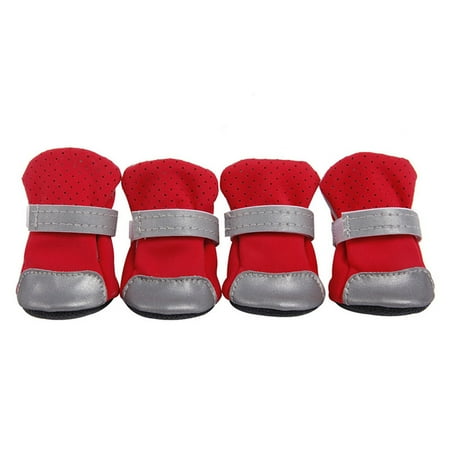 Huanledash 4Pcs Reflective Dog Puppy Shoes Pomeranian Teddy Bichon Soft-soled Pet Boots