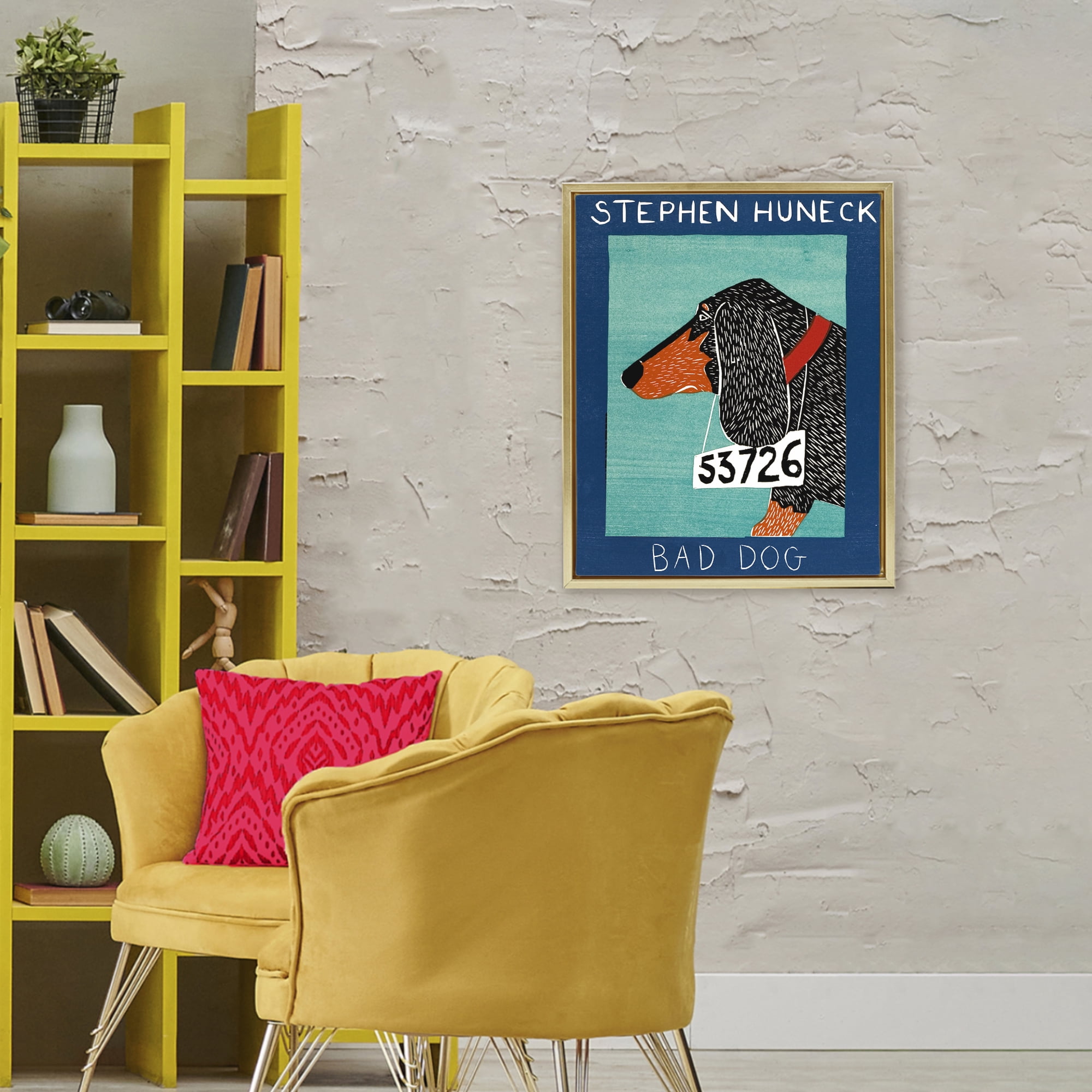 Bad Dog Dachshund Gold Framed Floater Canvas Wall Art, design by Stephen Huneck