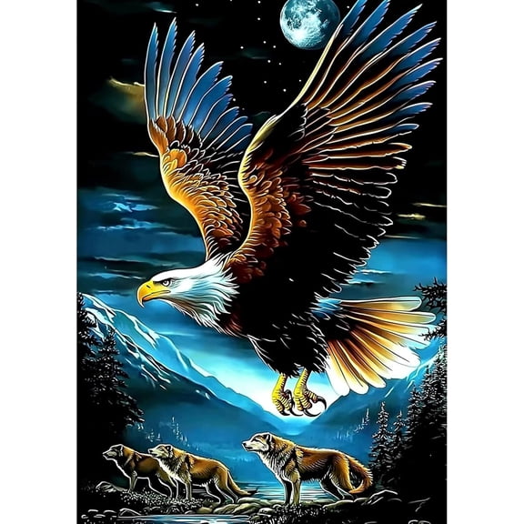 5D DIY Diamond Painting Set "Eagle, Wolf" Round Diamond Art Crafts for Adults, Suitable for Wall Decoration, Bedroom and Home Decoration