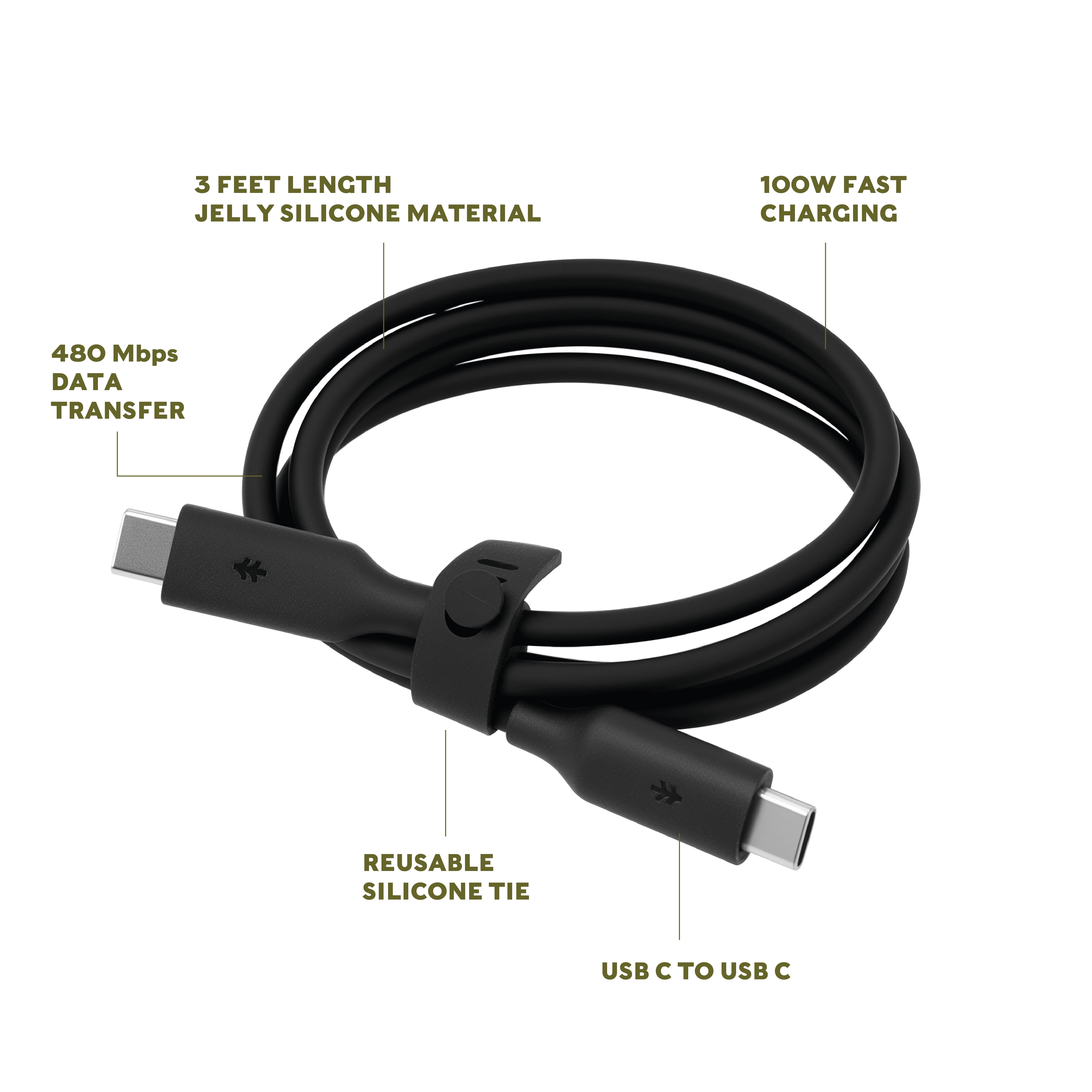 Swiss Tech Kabel S100 3 ft 100W Soft Touch USB-C to USB-C Charging Cable