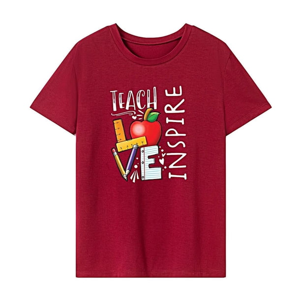 Camiseta para mujer de verano con cuello redondo para ir de compras, camping, vacaciones, desplazamientos Rojo
