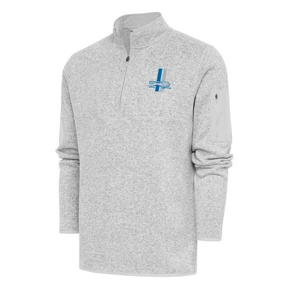 Men's Antigua Heather Gray Detroit Lions Throwback Fortune Quarter-Zip Pullover Jacket