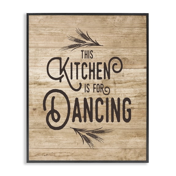 Stupell Industries Farmhouse This Kitchen Is For Dancing Distressed Wood Typography Black Framed Giclee Art, 16 x 20, by Lettered and Lined