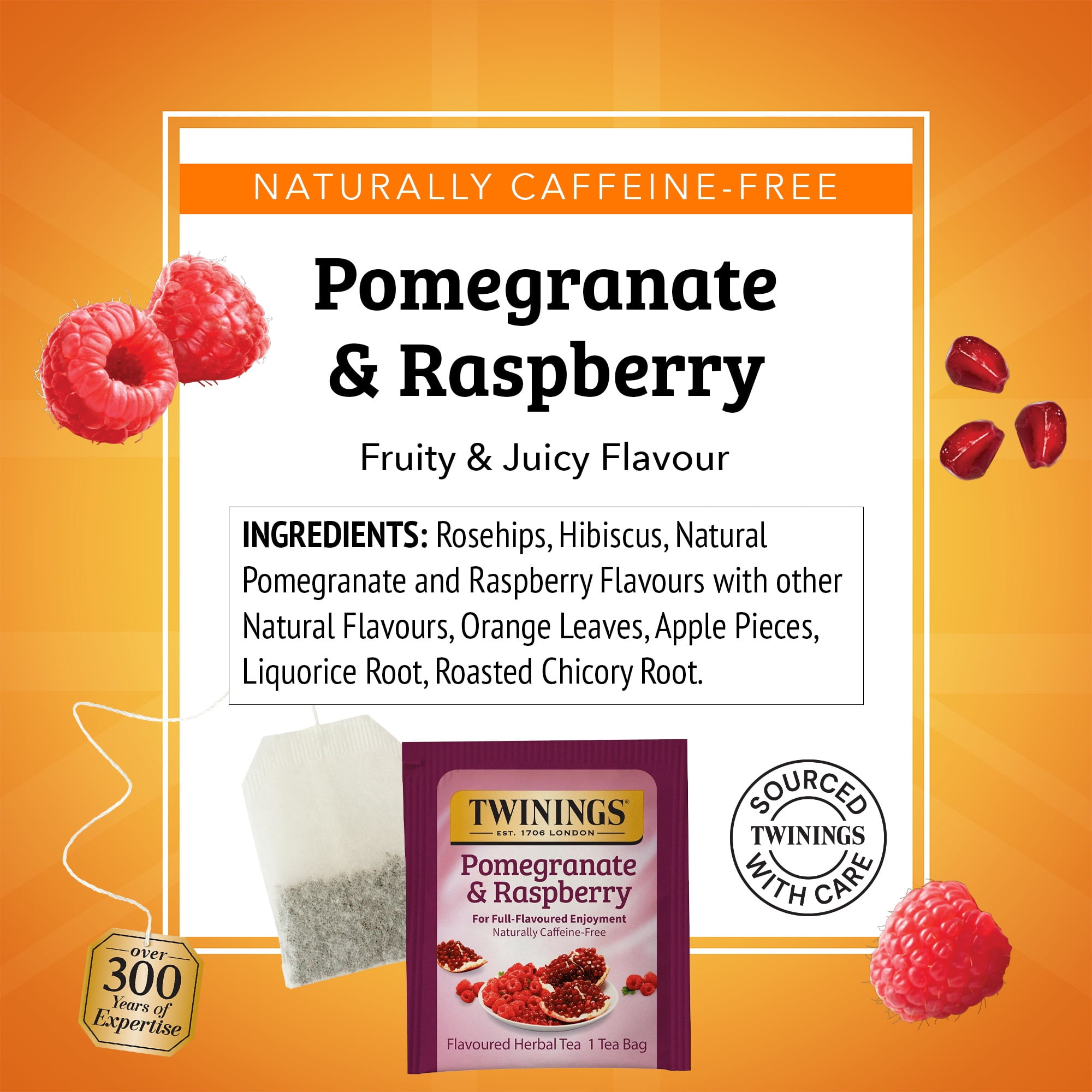 (3 pack) Twinings Pomegranate & Raspberry Herbal Tea Bags, Naturally Caffeine Free, 20 Count