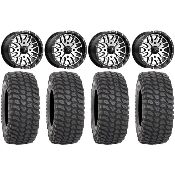 MSA Machined Brute 15" UTV Wheels 32" XCR350 Tires Kawasaki Teryx Mule