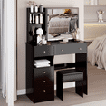 thumbnail image 5 of Makeup Vanities 37" Middle Size Left Drawer Desktop Vanity Table + Cushioned Stool, Extra Large Right sliding mirror, Multi Layer High Capacity Storage, Practical Fashionable Dresser, Suitable For La, 5 of 9