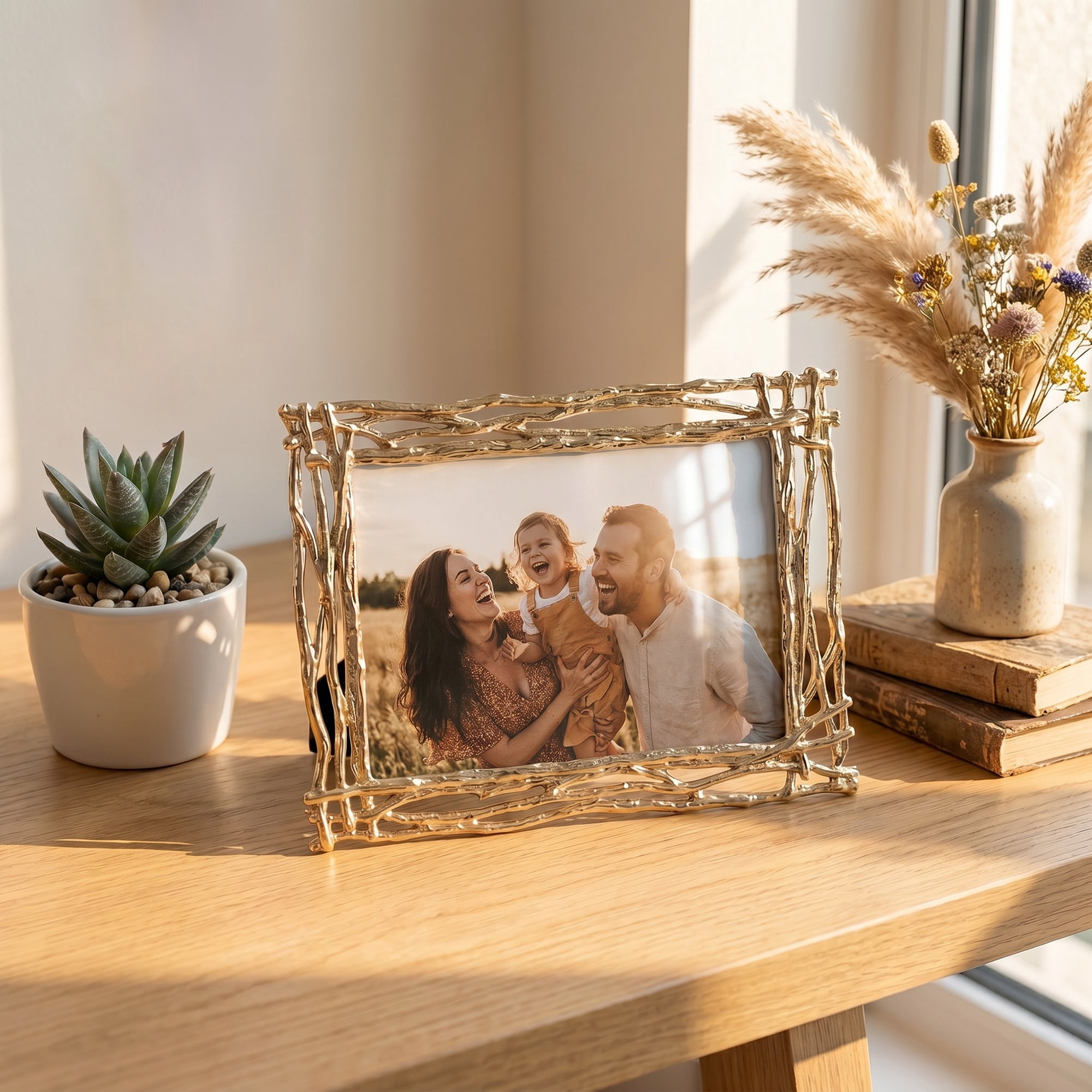 Unique Bargains Metal Minimalist Staging Photo Frame with HD Glass Gold 4" x 6"