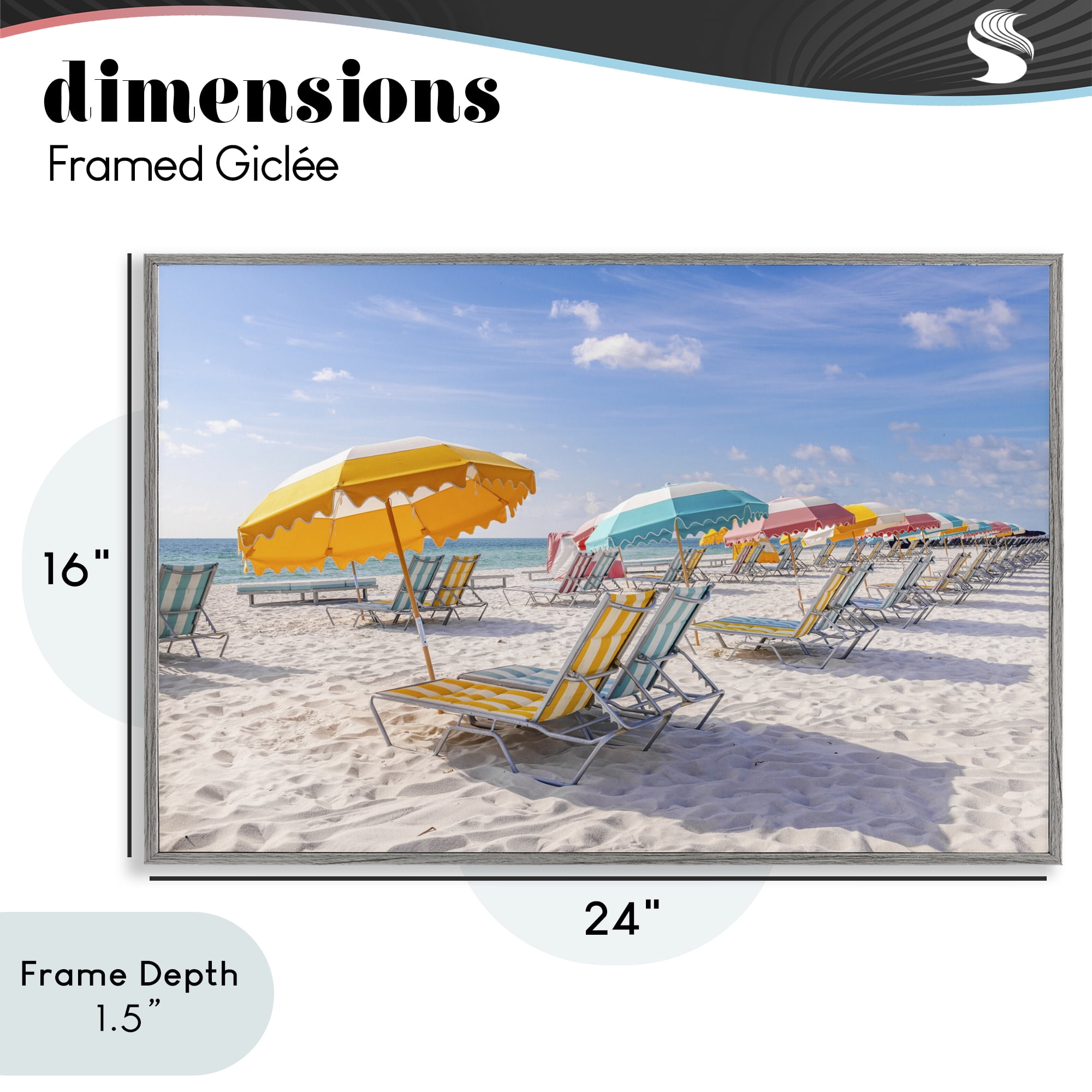 Stupell Industries Striped Umbrellas on Sunny Beach Gray Framed Giclee Art, design by Richard Silver