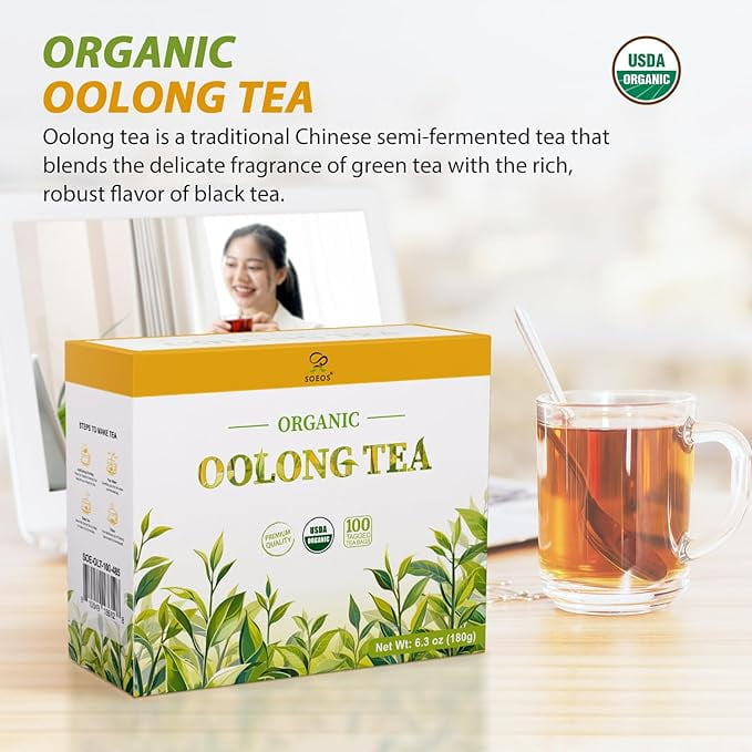 Soeos Organic Oolong Tea, 100 Tea Bags, 2 Packs, Total Of 200 Tea Bags 12.60 oz