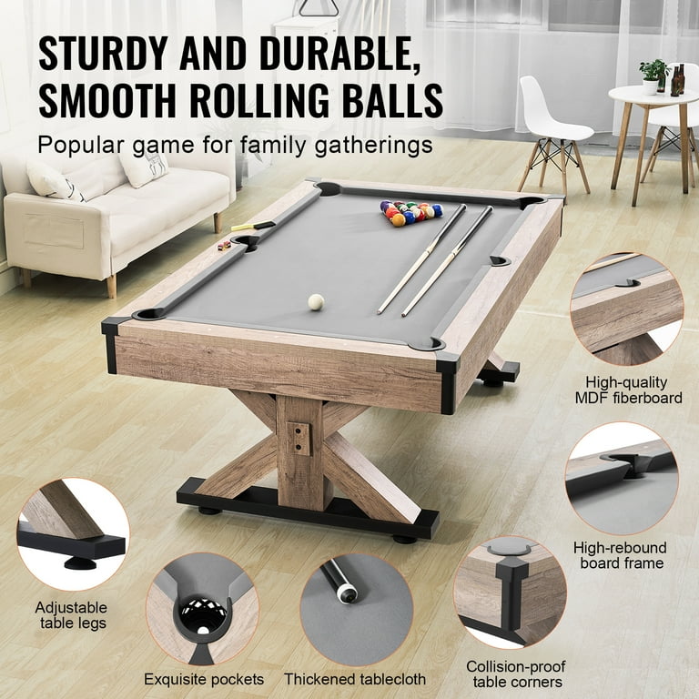 7.5 ft Pool Table, Billiard Cue Rack, Dartboard Set, Tan, by