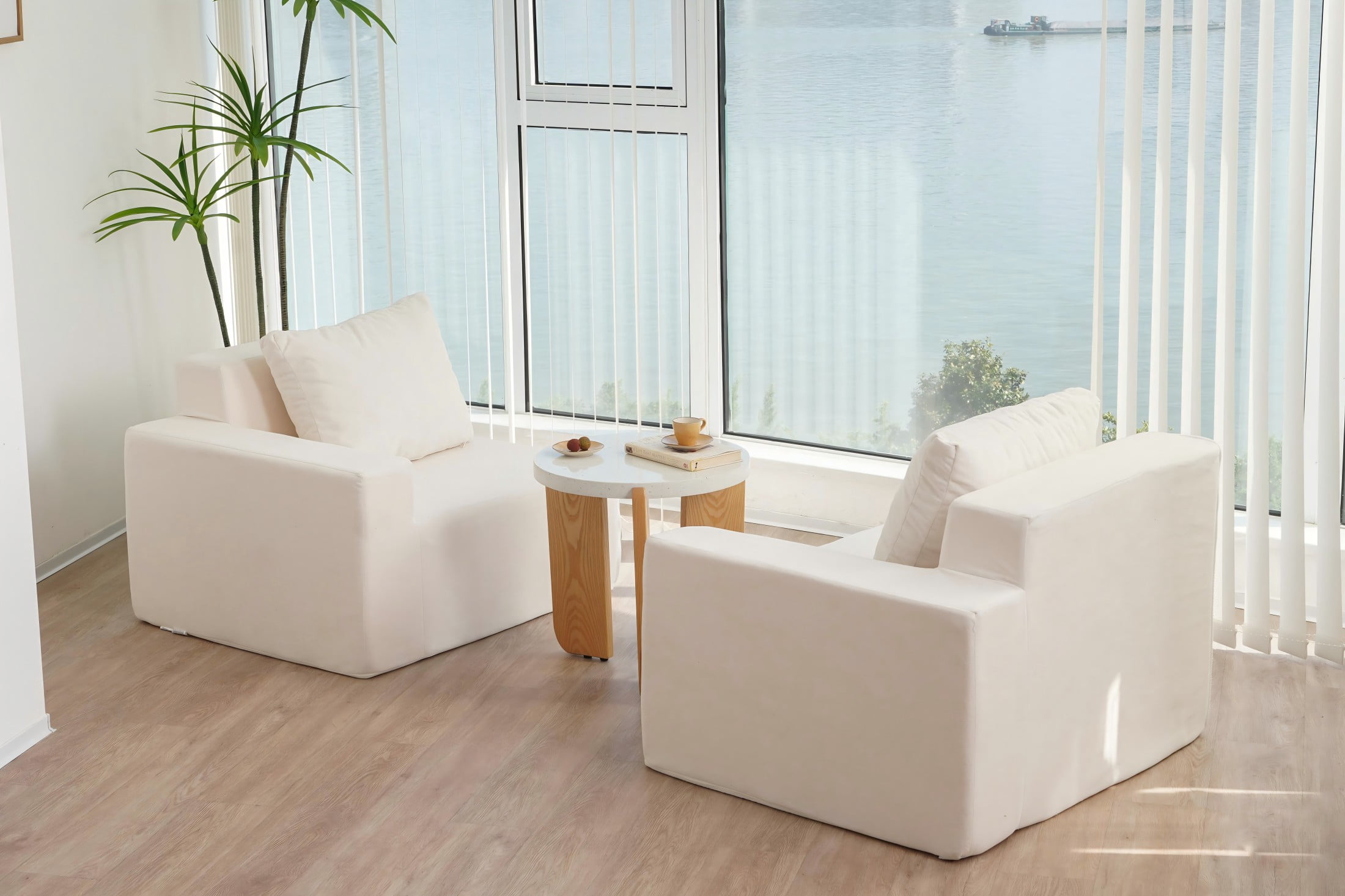 Aukfa 74" Sponge Loveseat Sofa, 2pcs Modular Sofa Chair with 2 Pillows, Assemble Free, White