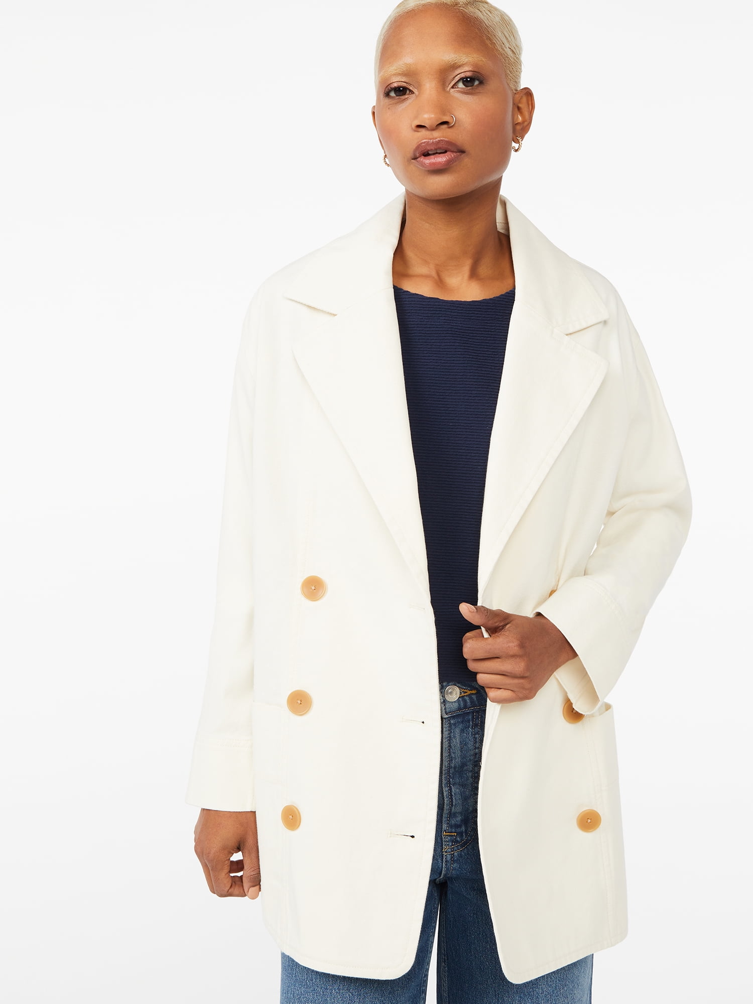 Cotton Peacoat All White Peacoat GAP Off White Ivory Double