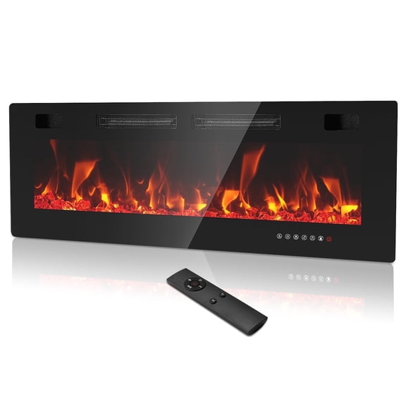Dovov 50" Electric Fireplace Insert, Wall Mounted Recessed Fireplace Heater 750/1500W Ultra Thin Linear Fireplace with Remote Control, Touch Screen, Timer, 2 Heat Fans, Multicolor Flame