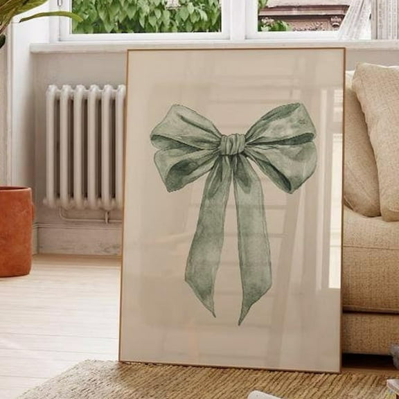 Green Bow Wall Art, Vintage Girly Wall Art, Trendy Bow Poster, Aesthetic Wall Art, Cool Wall Art, Wall Art Wall Art, Modern Wall Decor, 8x12 UNFRAMED