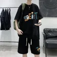 thumbnail image 3 of Chándal informal de moda de gran tamaño de verano, traje holgado para correr con diseño de gofre, camiseta holgada de manga corta y pantalones cortos deportivos, conjunto de 2 piezas para hombre, 3 of 5